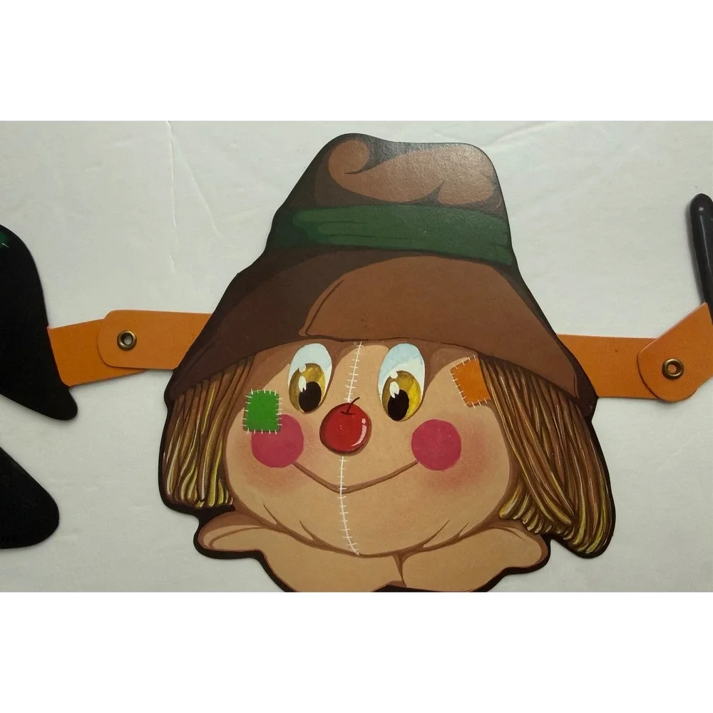 Vintage Halloween Jointed Cardboard Banner 5ft Cat Witch Skull Pumpkin Taiwan